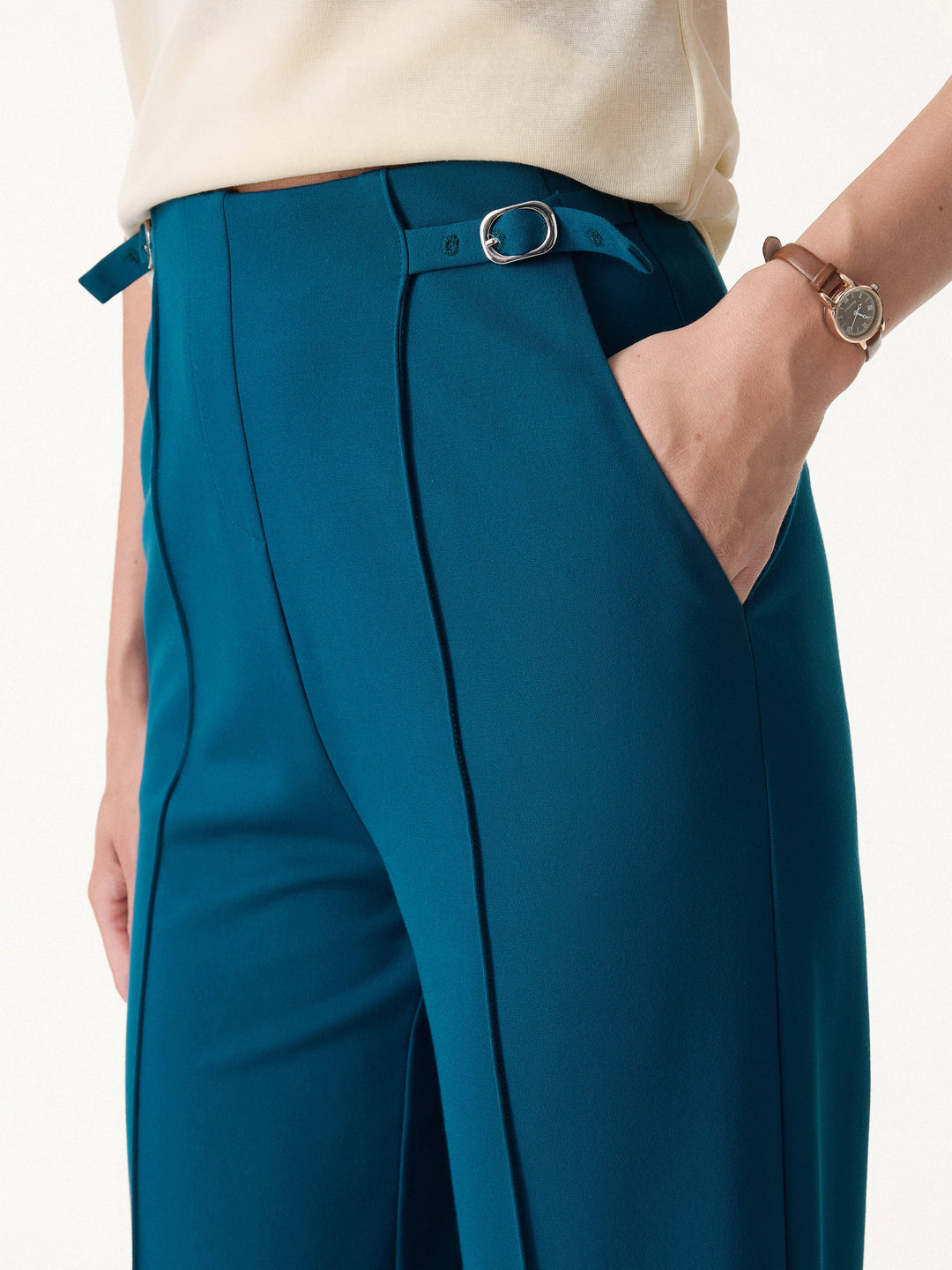 ALIYA | 2Pcs Set Square Neck Waistcoat with Pockets & Wide Leg Ankled Pant