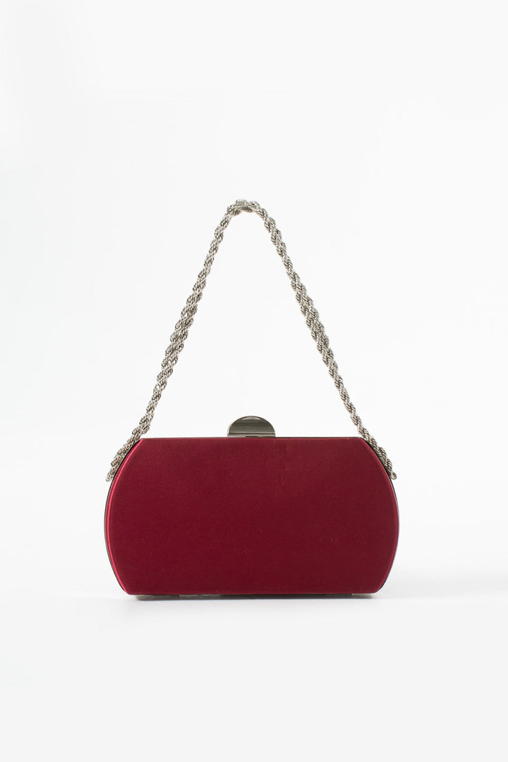 KIRINA | Burgundy Satin Bridal Evening Clutch Bags with Chain