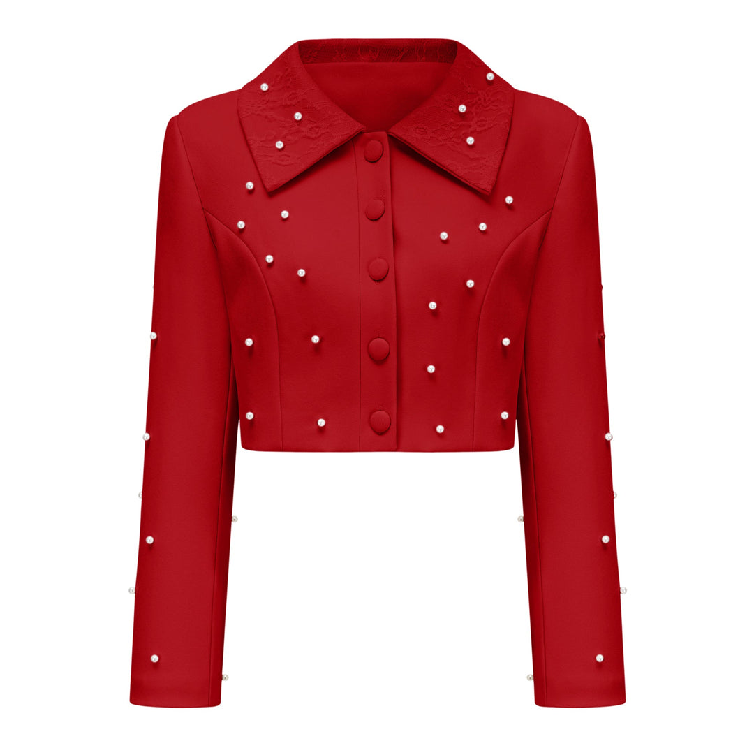 MIA | Red Faux Pearl Jacket & Pleated Skirt Set