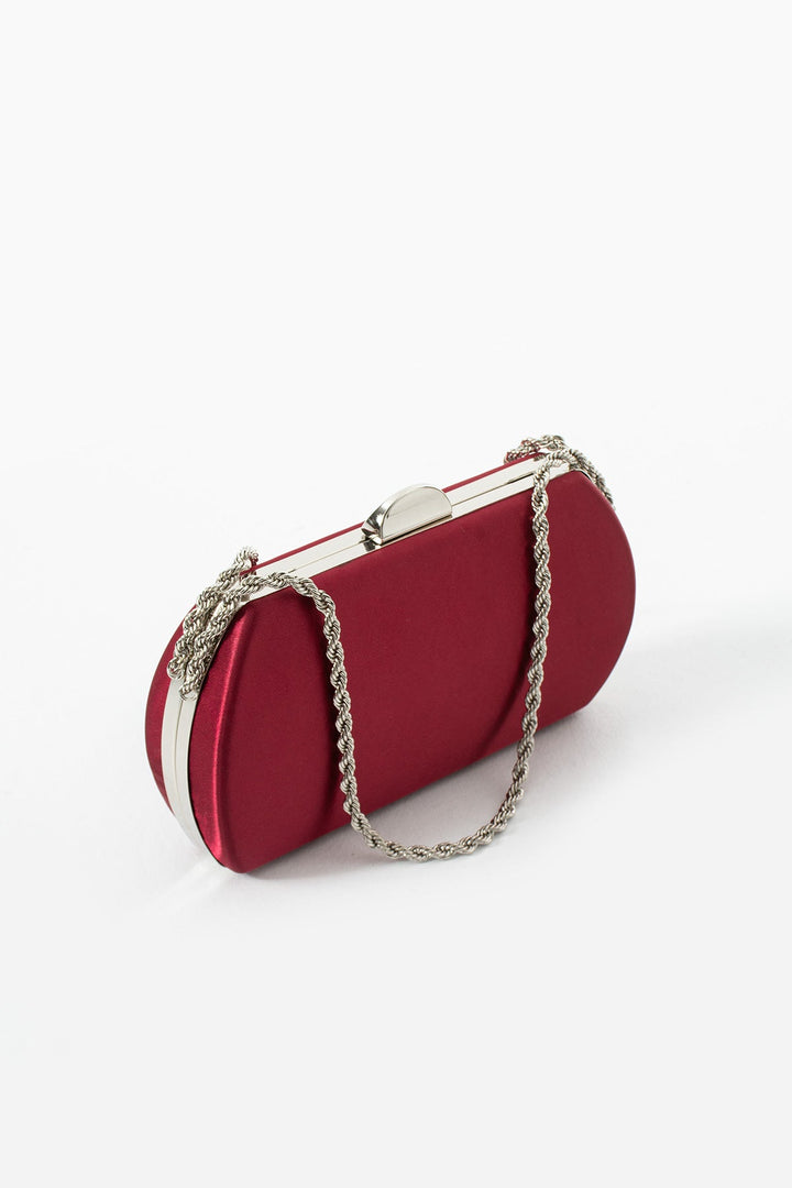 KIRINA | Burgundy Satin Bridal Evening Clutch Bags with Chain