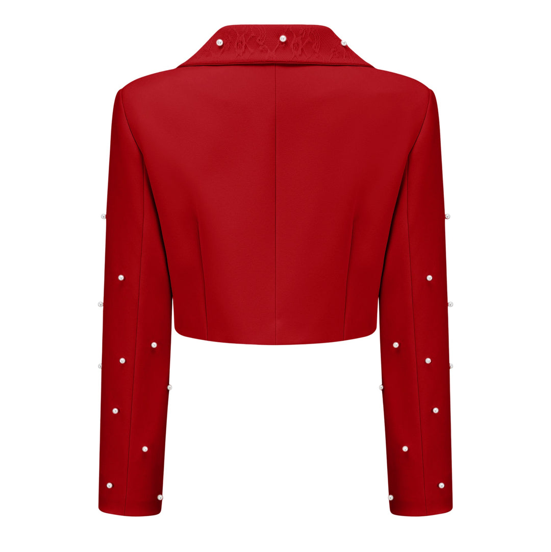 MIA | Red Faux Pearl Jacket & Pleated Skirt Set