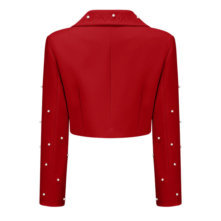 MIA | Red Faux Pearl Jacket & Pleated Skirt Set