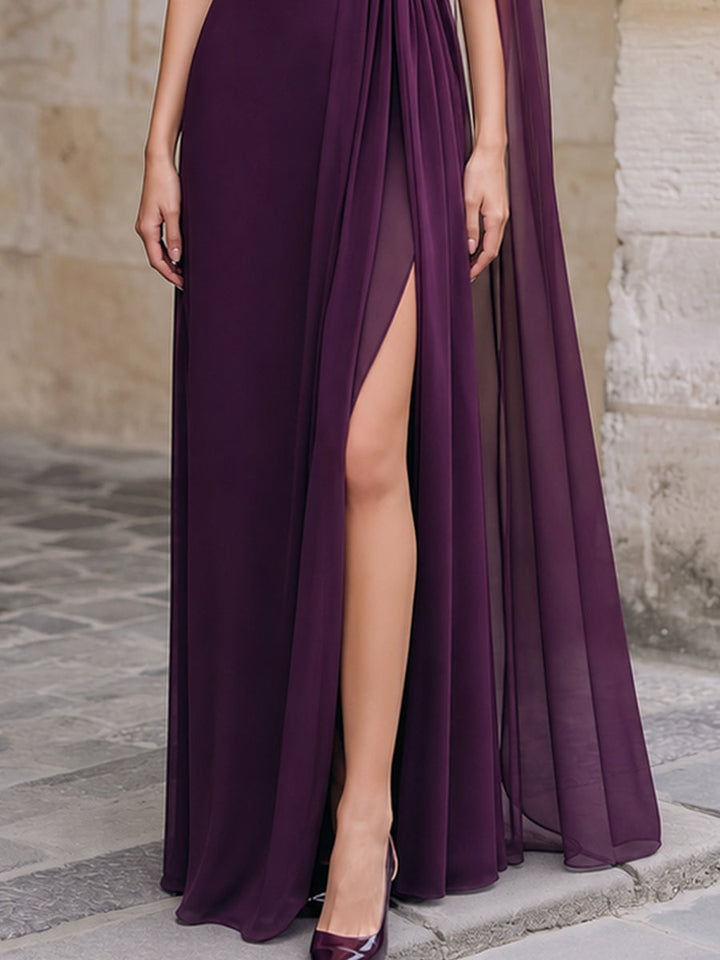 MIRA | One-Shoulder Floral Detail Chiffon Evening Gown