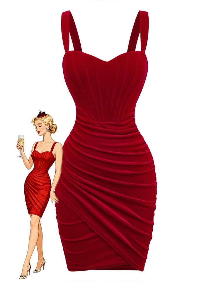 ESMERALDA |  Red 1980s Velvet Corset Ruched Sweetheart Mini Dress