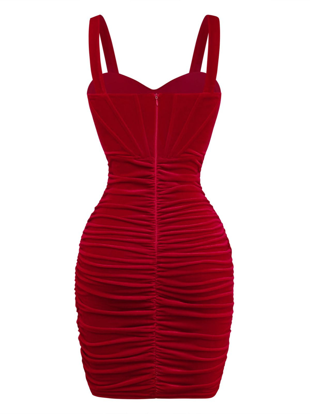 ESMERALDA |  Red 1980s Velvet Corset Ruched Sweetheart Mini Dress