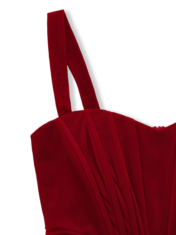 ESMERALDA |  Red 1980s Velvet Corset Ruched Sweetheart Mini Dress