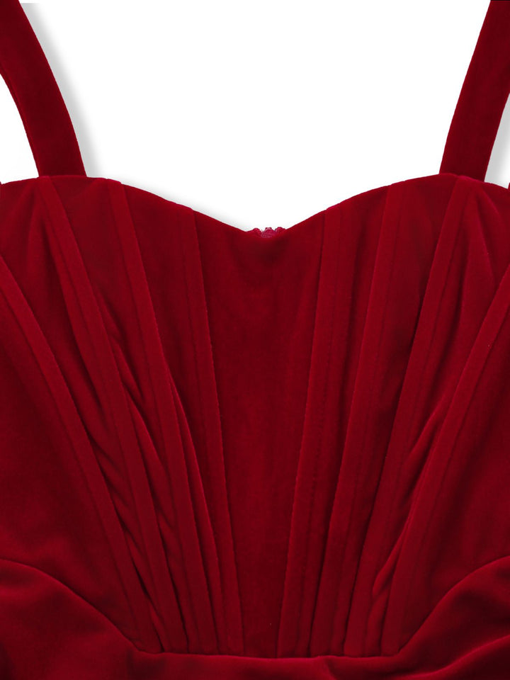 ESMERALDA |  Red 1980s Velvet Corset Ruched Sweetheart Mini Dress