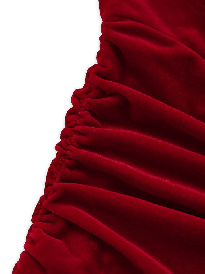 ESMERALDA |  Red 1980s Velvet Corset Ruched Sweetheart Mini Dress