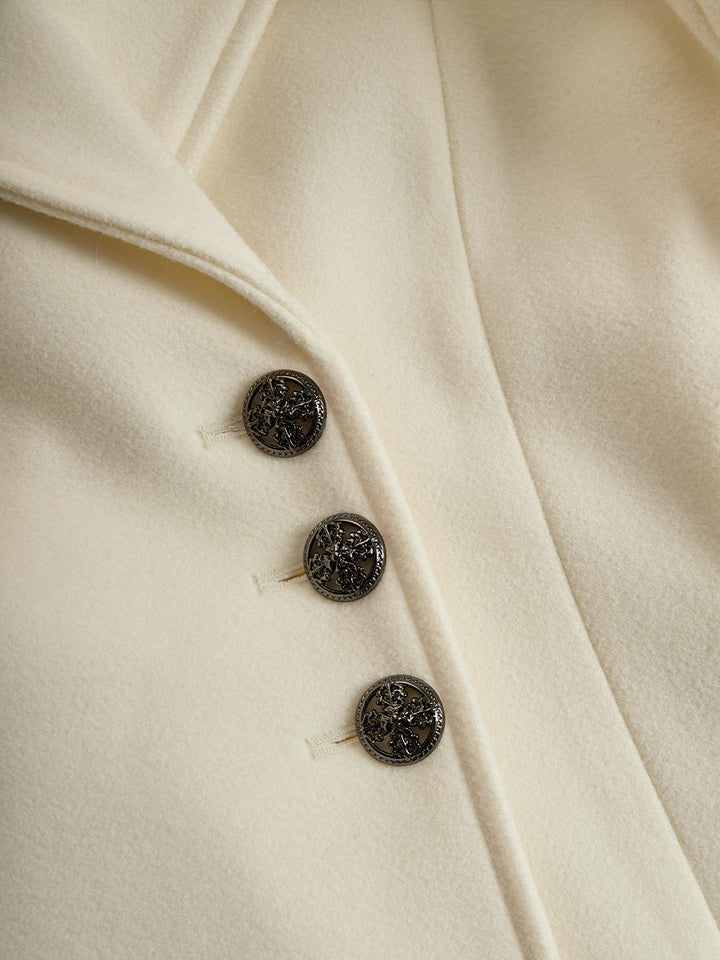 LOURA | Ivory Flared Coat With Faux Fur Collar And Cuffs
