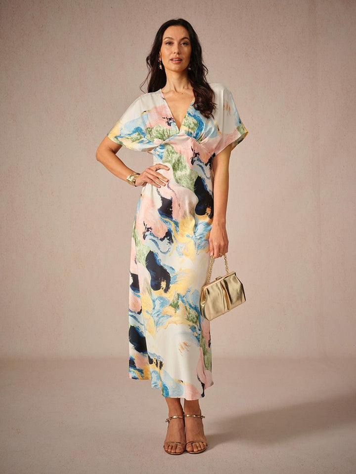 JOLIEN | Satijn Tie-dye Marmerprint Maxi-jurk