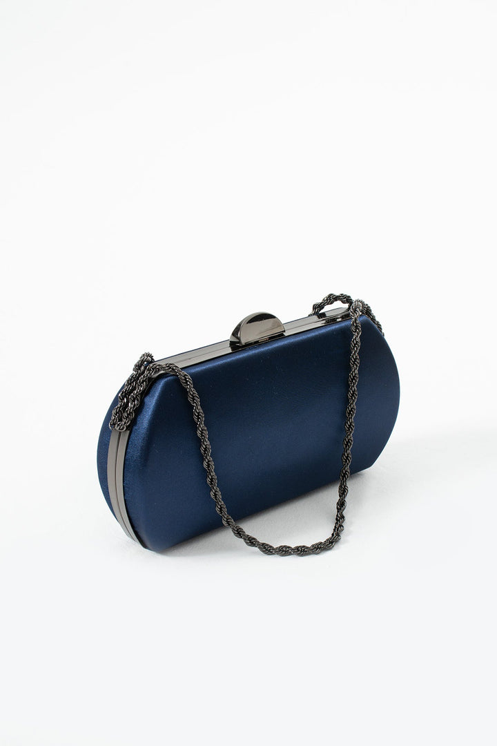 KIRINA | Navy Satin Bridal Evening Clutch Bags with Chain