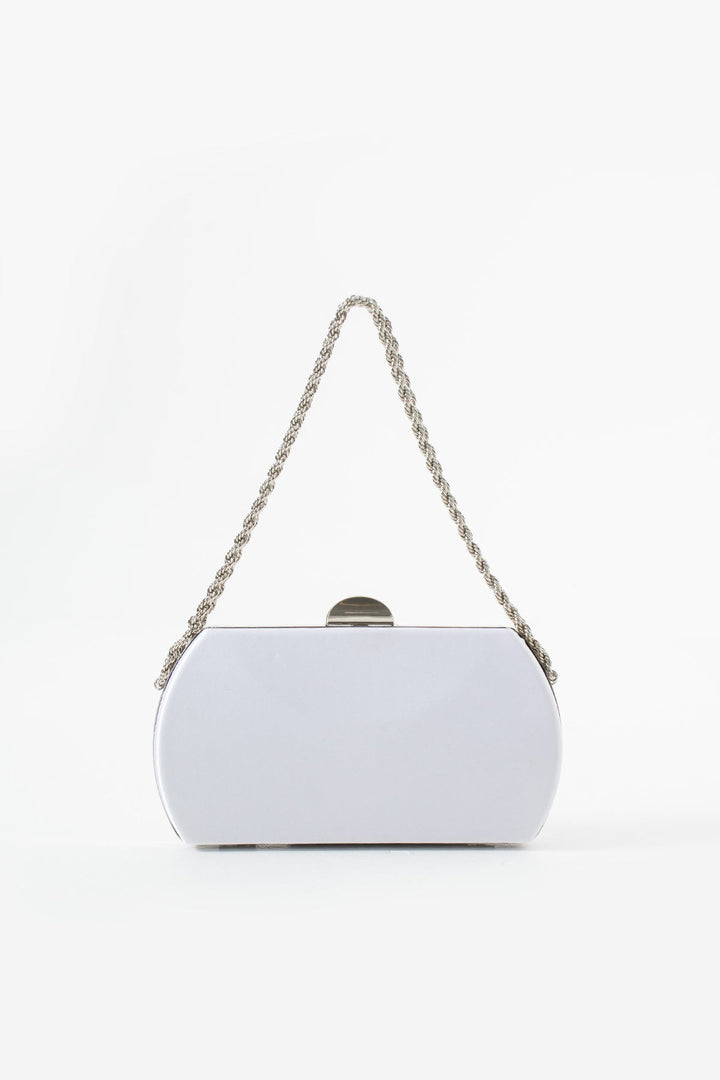 KIRINA | White Satin Bridal Evening Clutch Bags with Chain