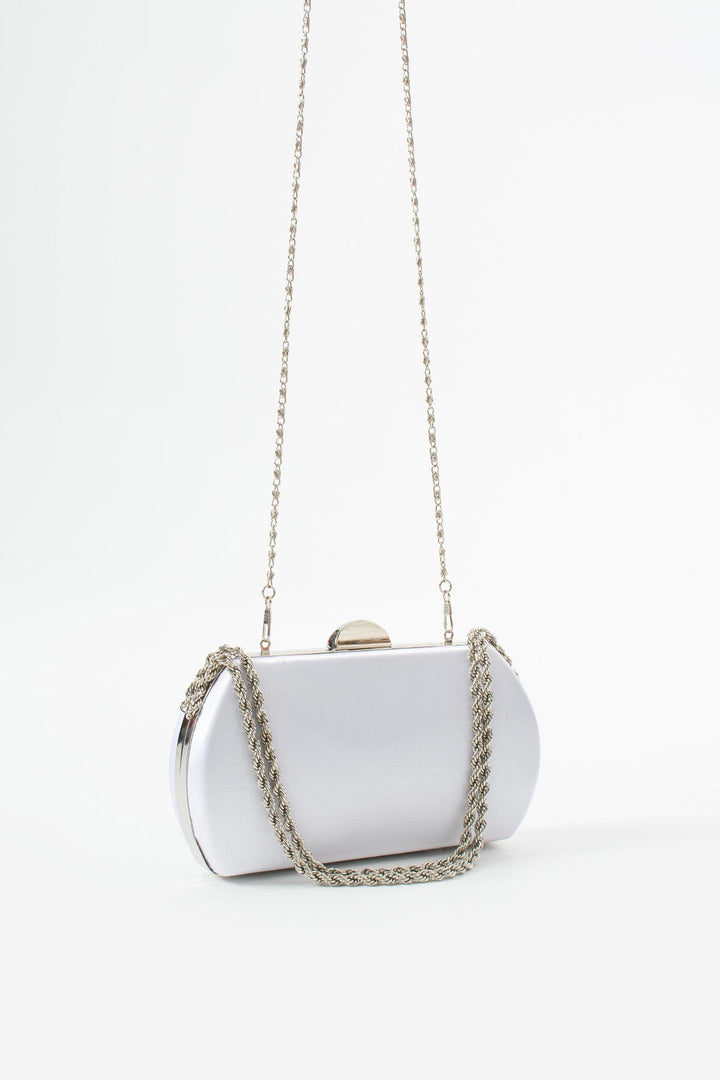 KIRINA | White Satin Bridal Evening Clutch Bags with Chain