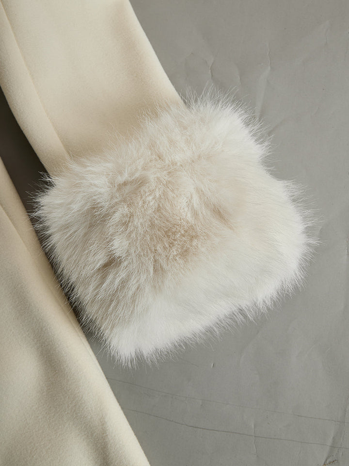 LOURA | Ivory Flared Coat With Faux Fur Collar And Cuffs
