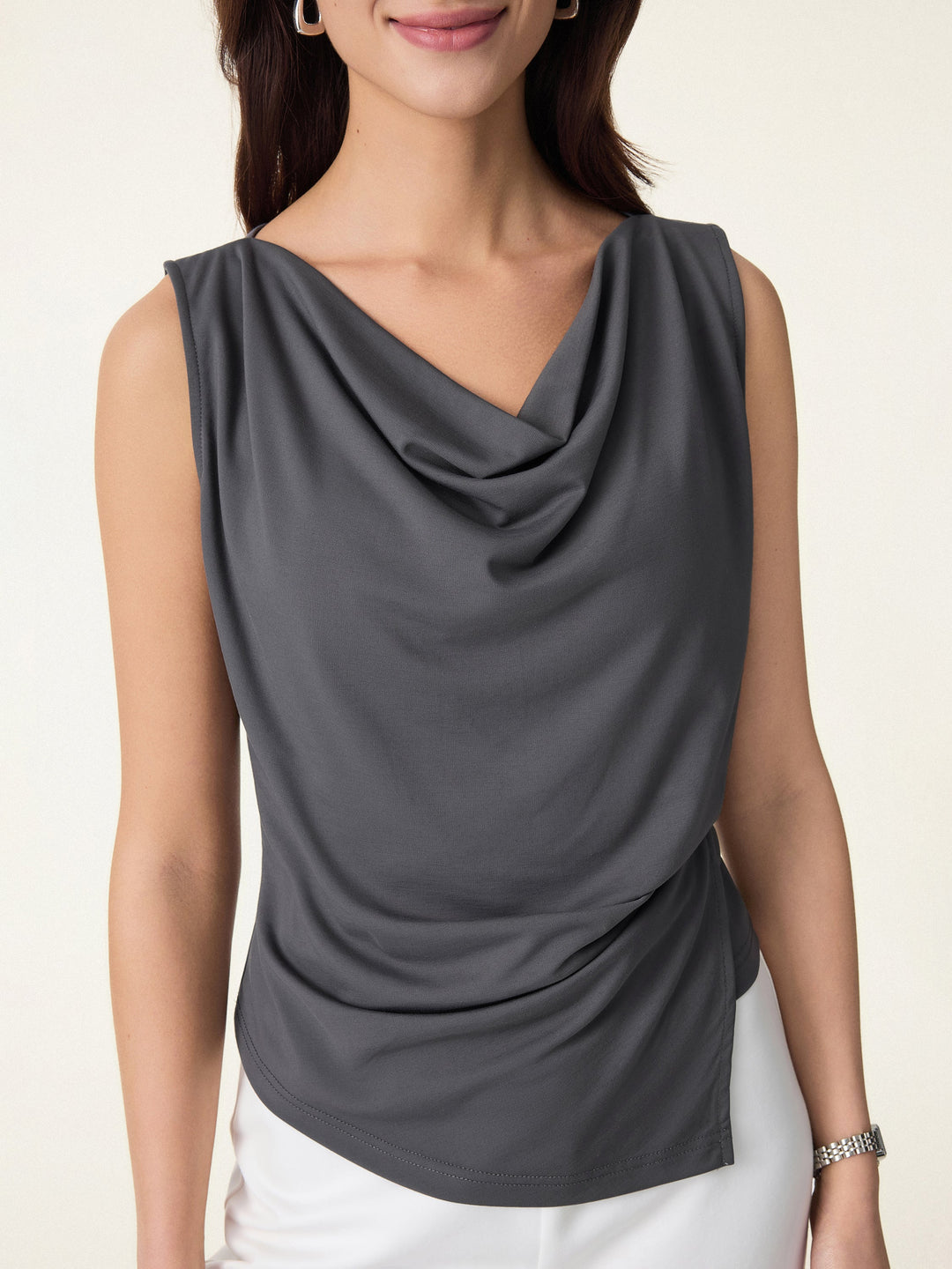 MEGAN | 2Pcs Set Cowl Asymmetrical Tucked Top & Wide Leg Pant with Pockets
