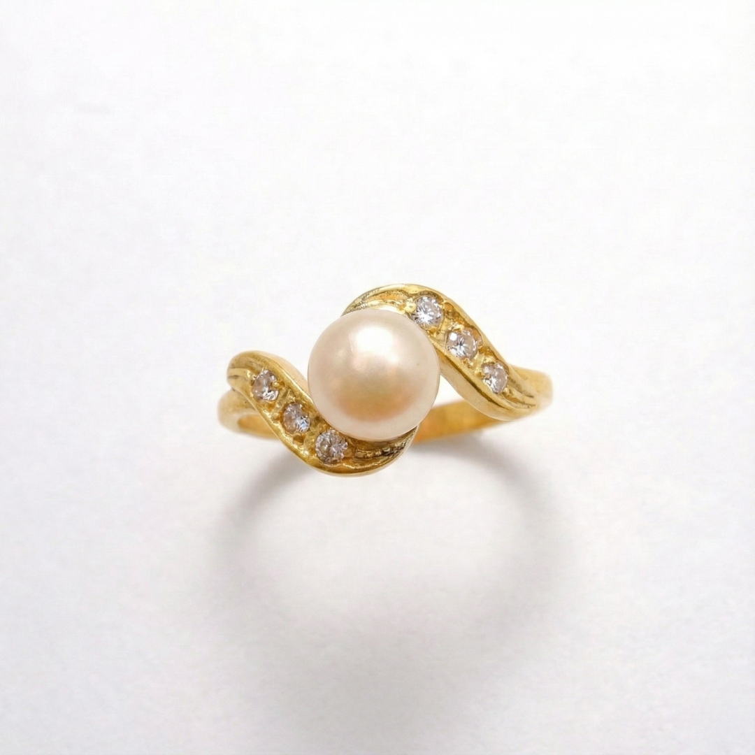 ADRIANA | Gold Vintage Pearl Ring - Natural Pearl Ring - Gold Antique Ring