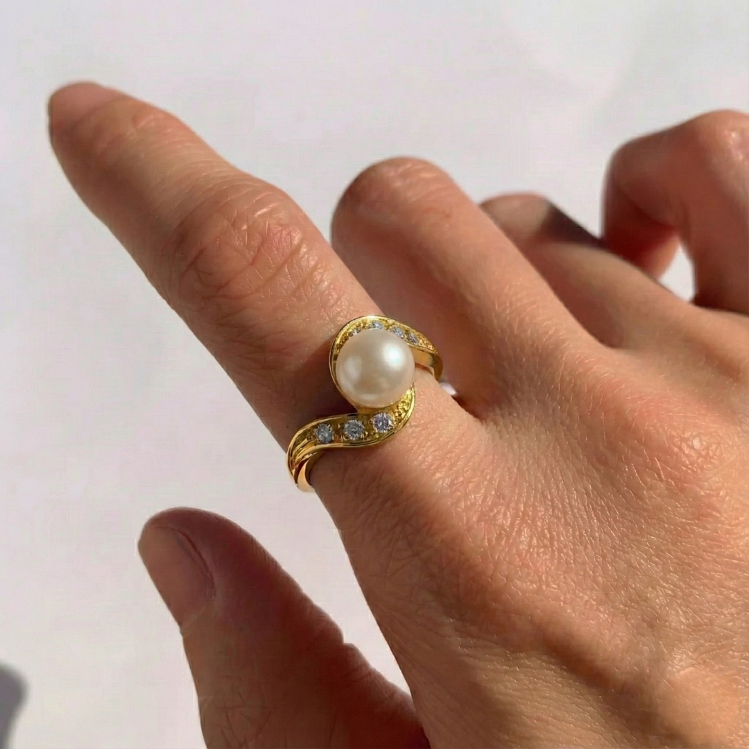 ADRIANA | Gold Vintage Pearl Ring - Natural Pearl Ring - Gold Antique Ring