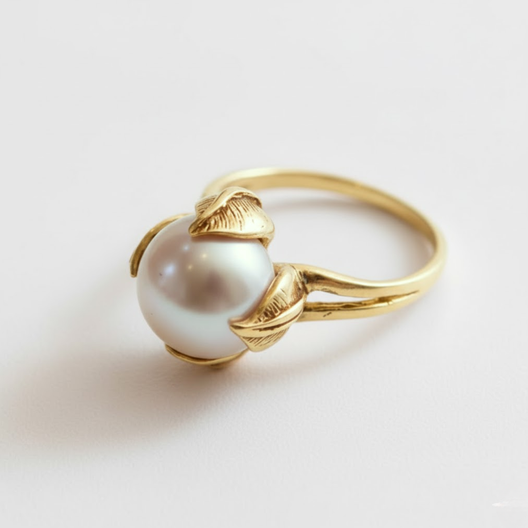CHARLOTTE | Gold Pearl Ring - Natural Pearl Ring - June Birthstone Ring