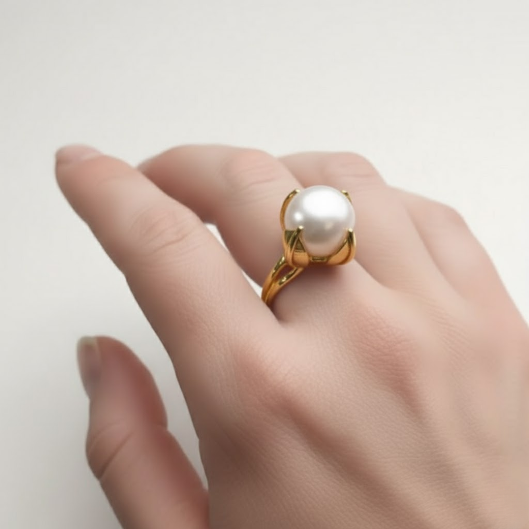 CHARLOTTE | Gold Pearl Ring - Natural Pearl Ring - June Birthstone Ring