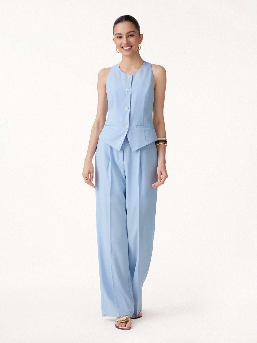 LAUREN | 2Pcs Set Waistcoat with Pockets & Wide Leg Pant