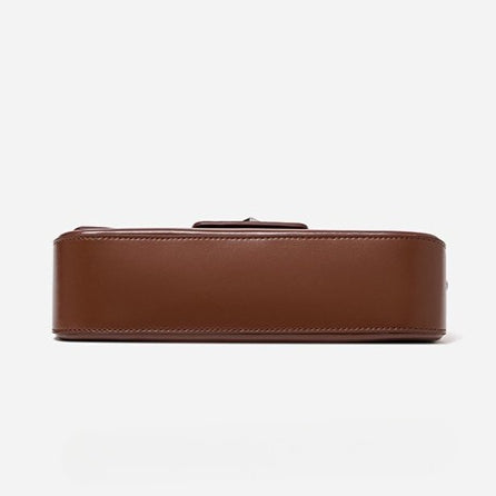 EVANGELINE | Minimalist Smooth Genuine Leather Silver Buckle Baguette Bag