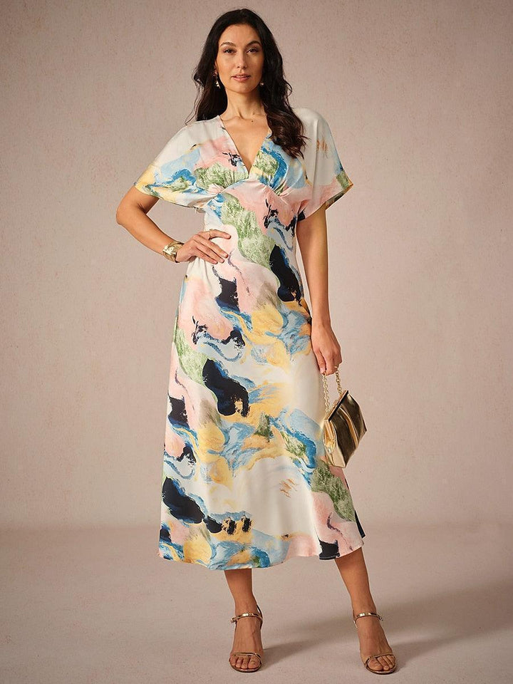 JOLIEN | Satijn Tie-dye Marmerprint Maxi-jurk