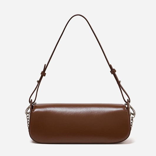 EVANGELINE | Minimalist Smooth Genuine Leather Silver Buckle Baguette Bag