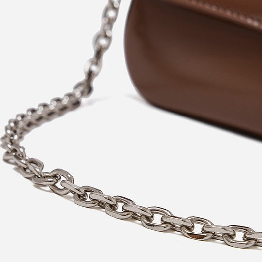 EVANGELINE | Minimalist Smooth Genuine Leather Silver Buckle Baguette Bag