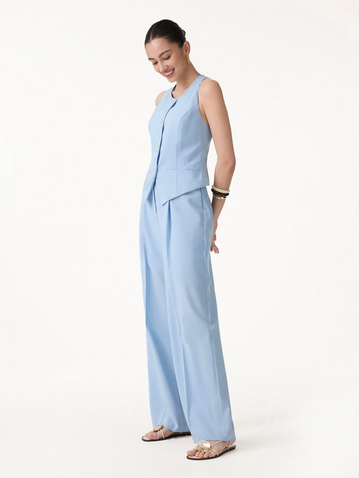 LAUREN | 2Pcs Set Waistcoat with Pockets & Wide Leg Pant