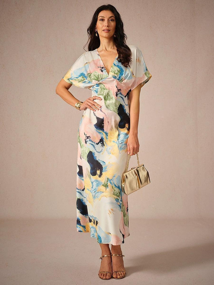 JOLIEN | Satijn Tie-dye Marmerprint Maxi-jurk