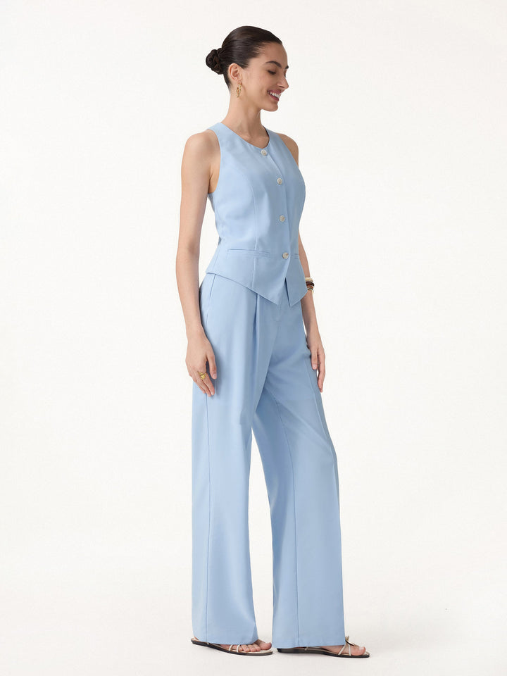 LAUREN | 2Pcs Set Waistcoat with Pockets & Wide Leg Pant