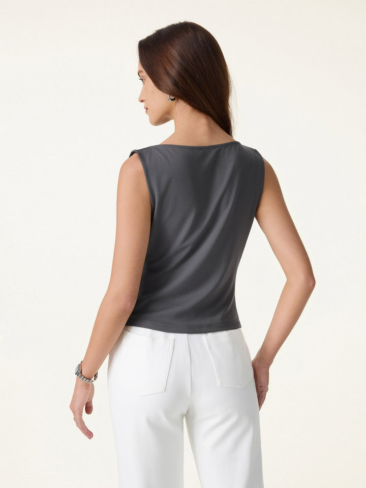 MEGAN | 2Pcs Set Cowl Asymmetrical Tucked Top & Wide Leg Pant with Pockets