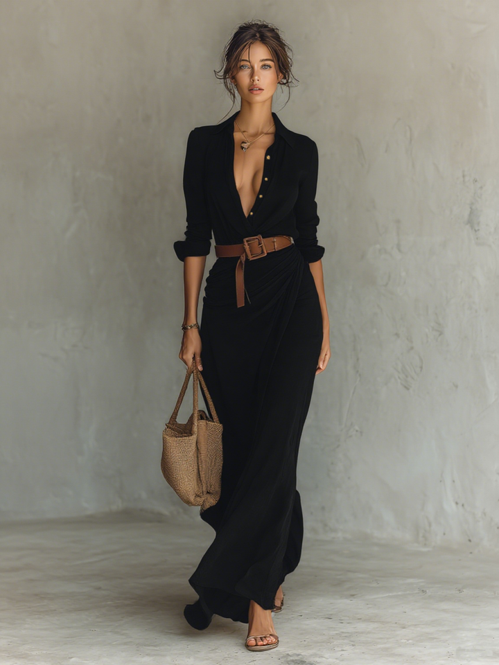 Lily | Single Breasted Long Sleeve Belted Maxi Dress