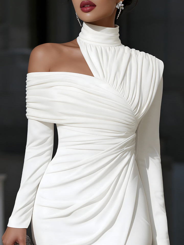 CELINA | Asymmetric Draped High-Neck One-Shoulder Evening Dress