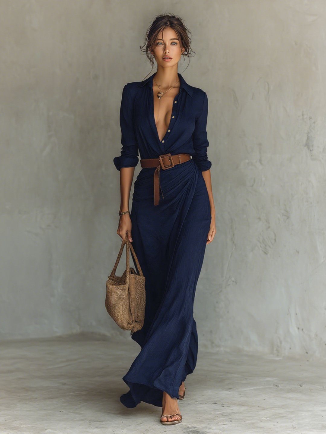 Lily | Single Breasted Long Sleeve Belted Maxi Dress