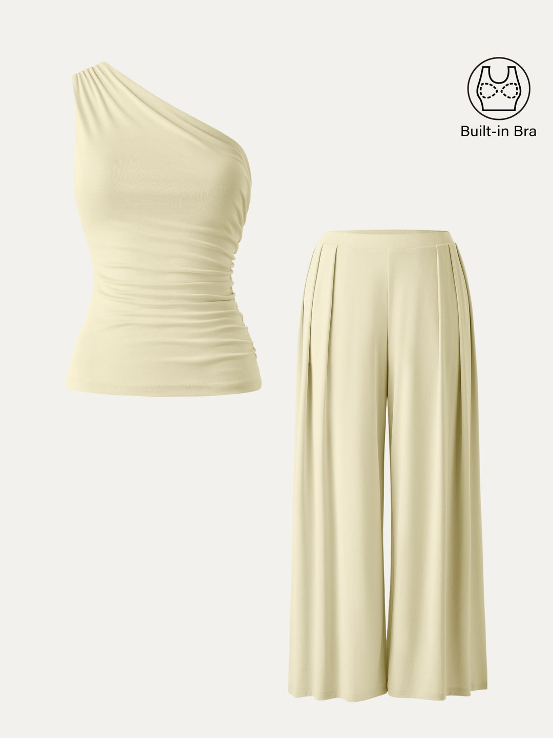 MARIA | 2Pcs Set Regular Wide Leg Palazzo Pant with Pockets & Ruched Bra Tank