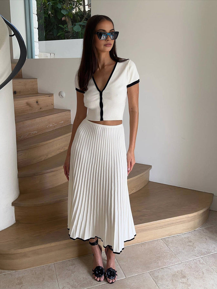 PAULA | Minimalism Contrast Trim Sweater Skirt Set