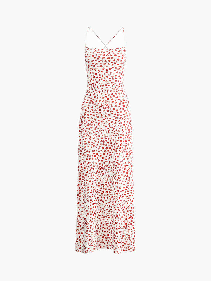 NINA | Strappy Floral Print Crisscross Flowy Long Sundress