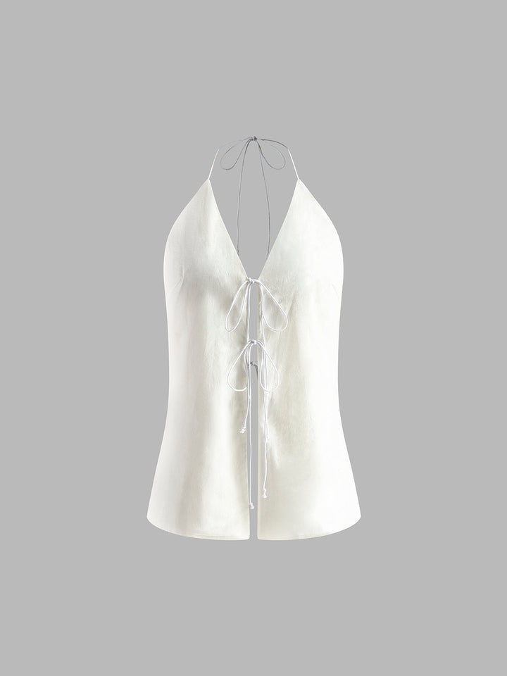 ILIRA | Cotton & Linen Backless Halter Top With Shorts Set
