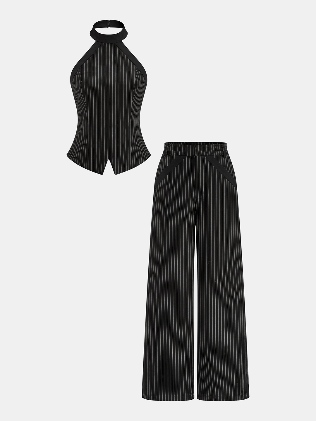 ABBY | Pinstripe Halter Top & Wide Leg Pants Set