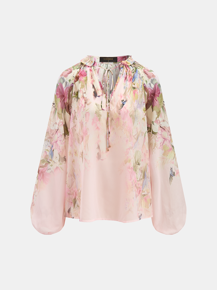 NOURA | Floral Print Blouse & Belted Shorts Set