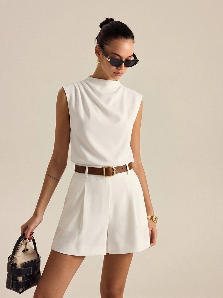 LYDIA | Draped Sleeveless Top & Belted Shorts Set