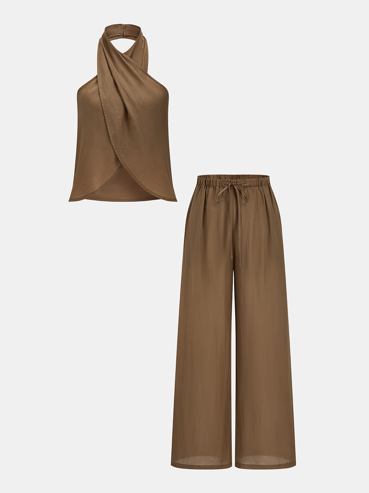 GENTA | Smei-Sheer Halter Neck Top & Wide Leg Pants Set