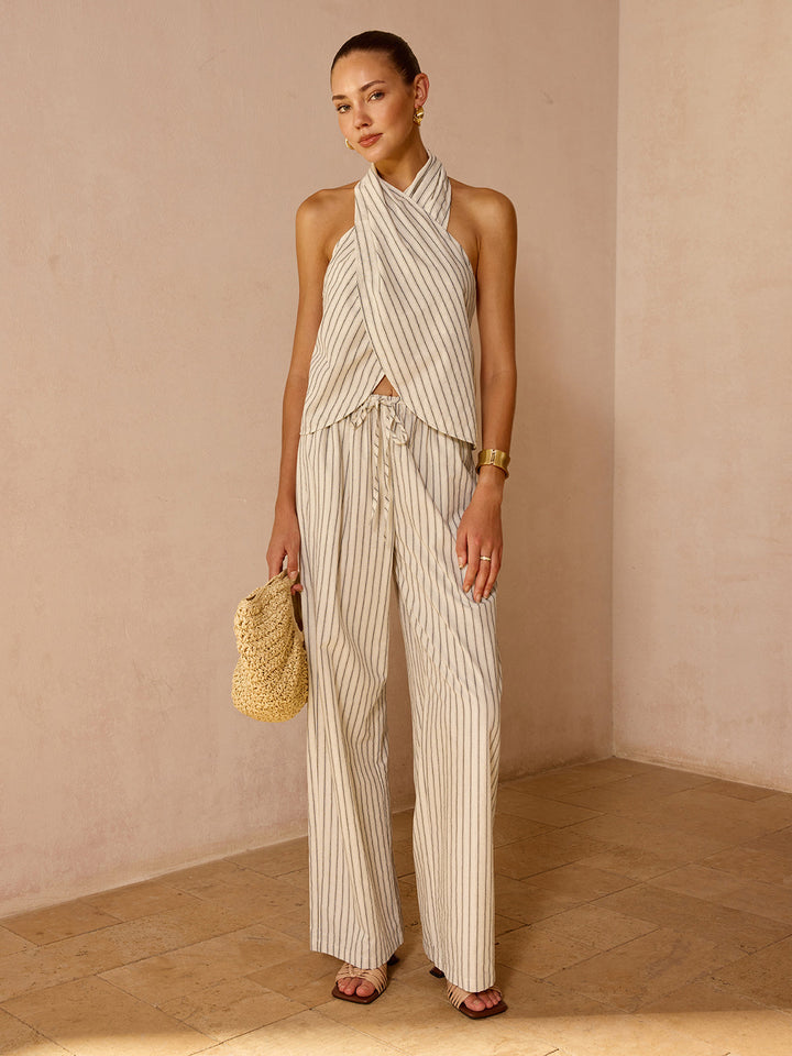AGAPI | Striped Cotton Linen Halter Top & Pants Set