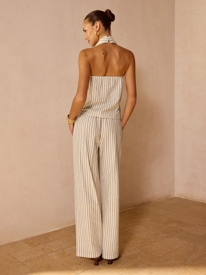 AGAPI | Striped Cotton Linen Halter Top & Pants Set