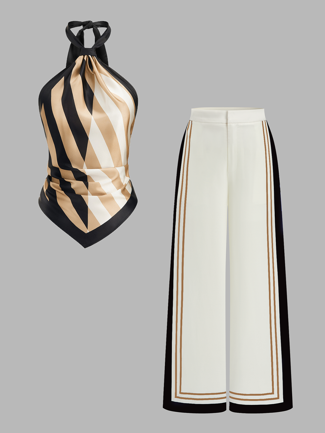 ABBY | Striped Halter Top & Wide Leg Pants Set