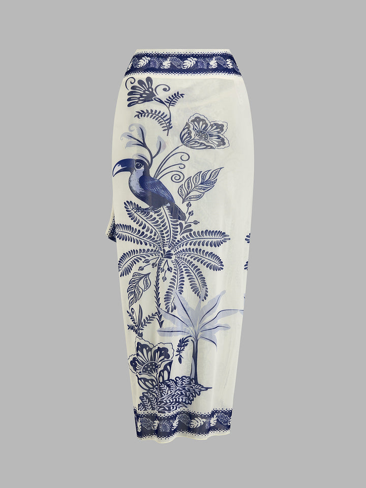 TARA | Tropical Toucan Print One Piece Swimsuit & Sarong Set