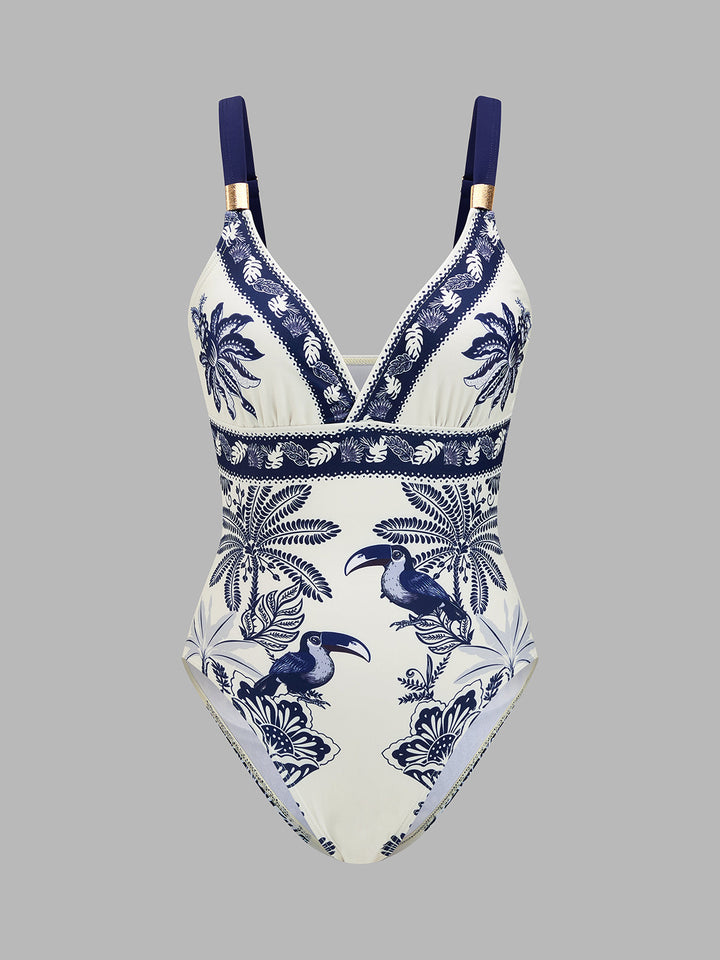 TARA | Tropical Toucan Print One Piece Swimsuit & Sarong Set