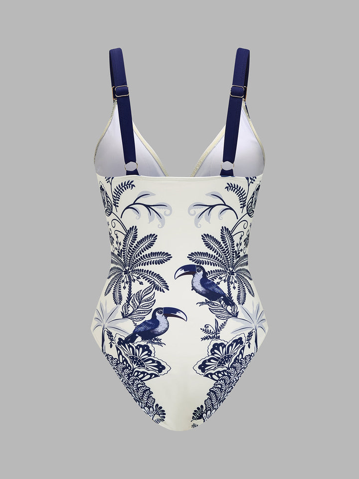 TARA | Tropical Toucan Print One Piece Swimsuit & Sarong Set