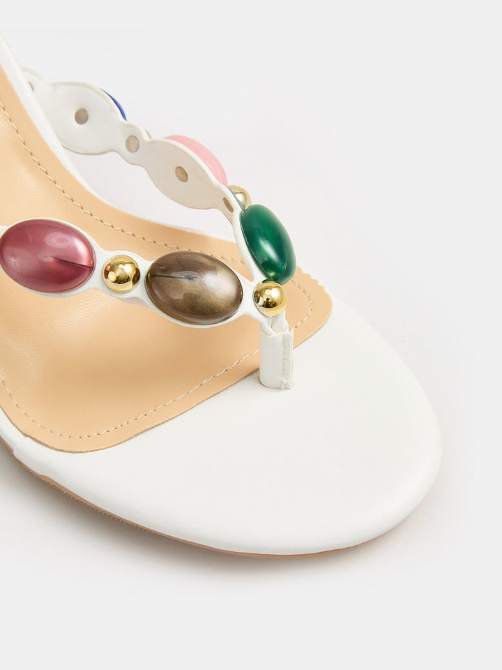 MERI | Stone Embellished Thong Heeled Sandals